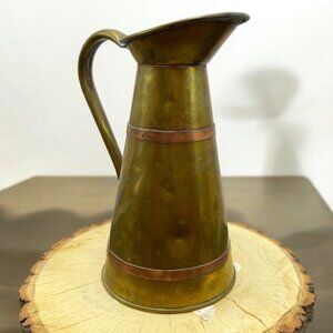 Vintage Brass and Copper Pitcher Patina Dents Rustic Decor Farmhouse Boho